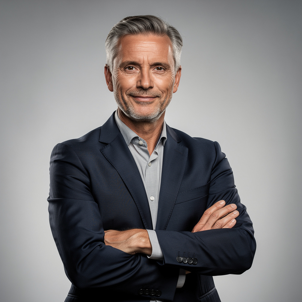Studio portrait of a man event producer in a blazer